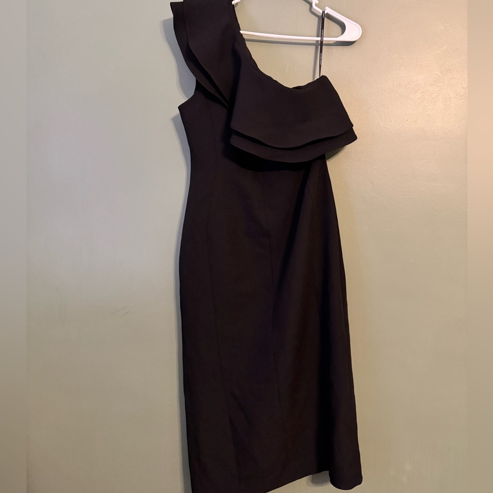 Karen Millen Structured Crepe Tailored Midi Dress 10 Black Spring Wedding Guest